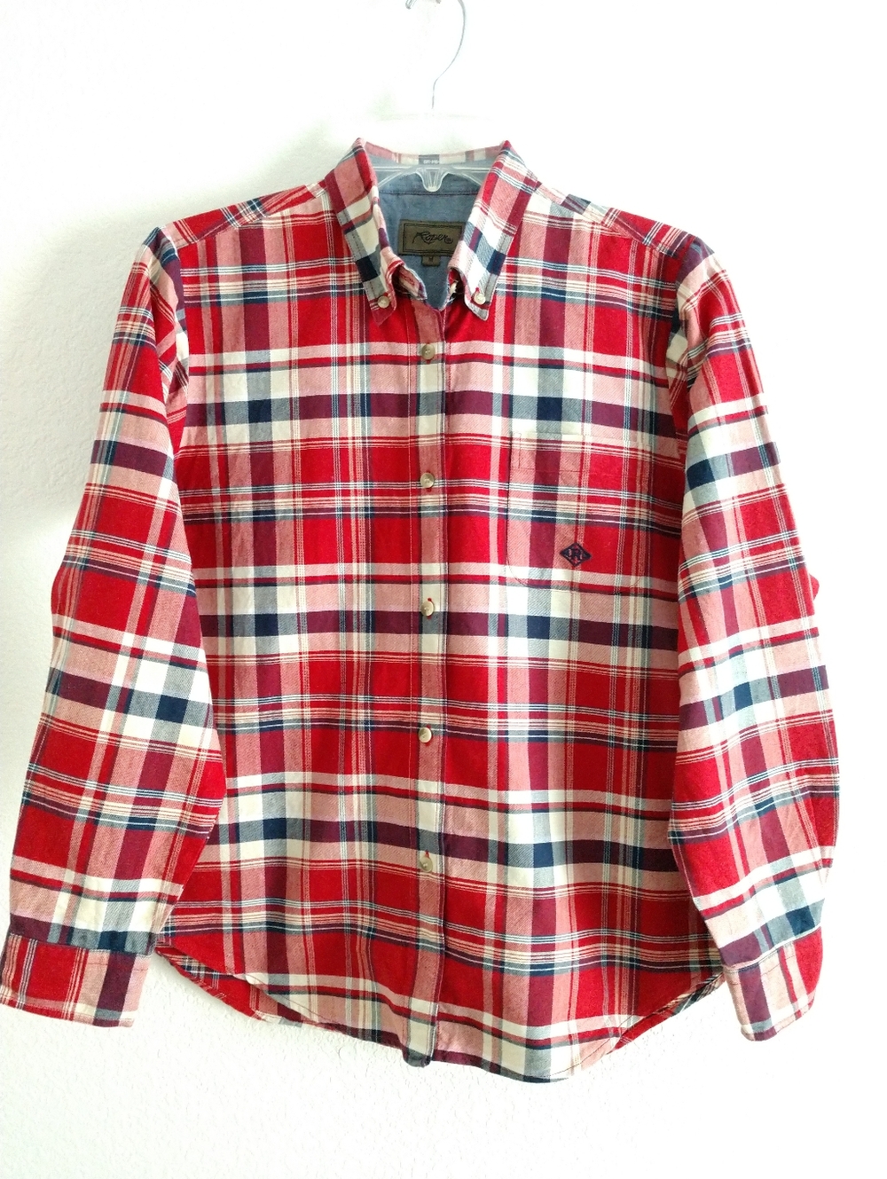 Roper Women's Plaid Denim Shirt Western Cowgirl Horse Red Blue Medium Chest 38"